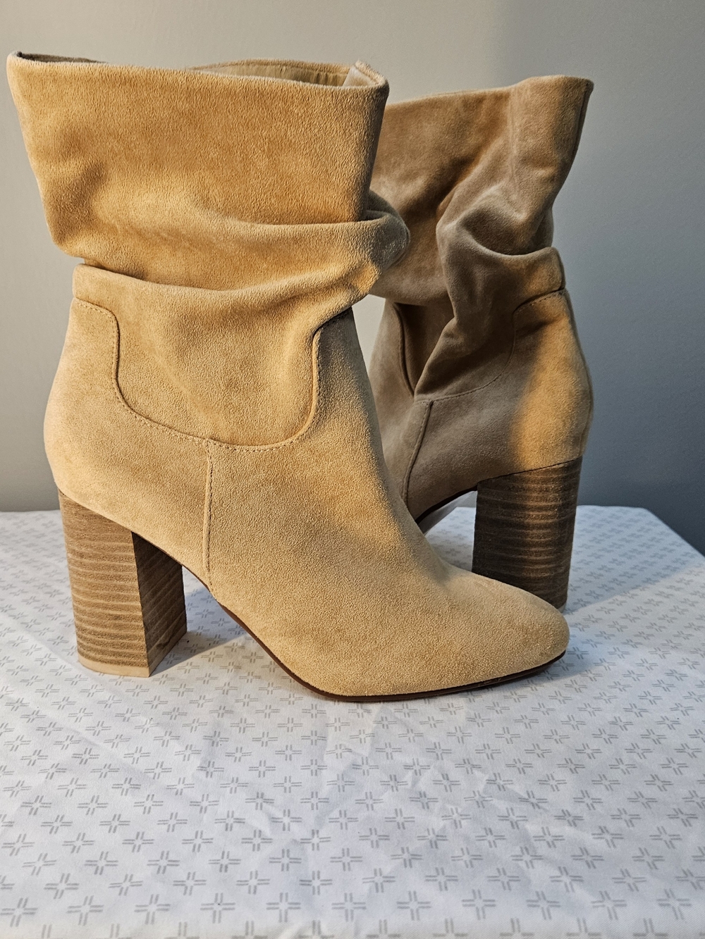 CCOCCI Tan Suede Slouch Block Heel Ankle Boots